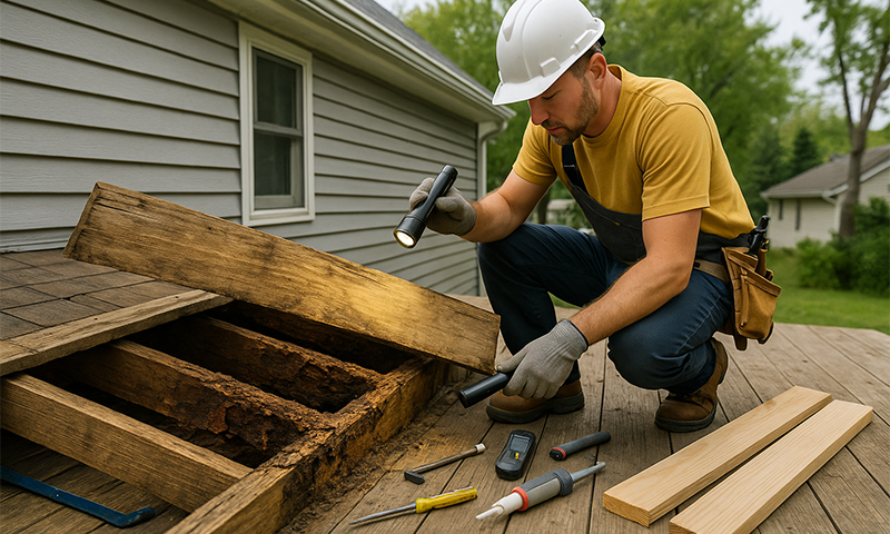 Handling Hidden Rot Found Beneath Decking with Roof Repair Near Me